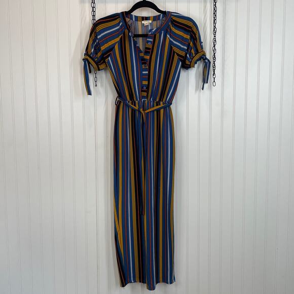 Monteau Women’s Stretchable Elastic Waist Striped Jumpsuit Medium - Picture 1 of 9
